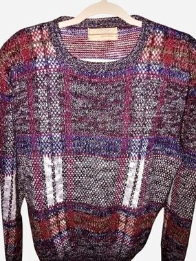 Plaid Crewneck Sweater in Burgundy & Gray - Men's